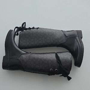 Coach Tristee Black Signature Rain Boots with Lace-Up Back, Size 8